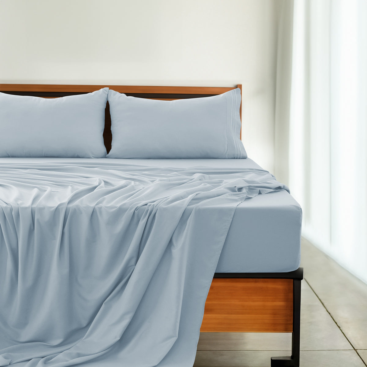 Soft Microfiber Bed Sheet Set 4-Piece 1800 Series 16 Inch Deep Pocket Hotel Luxury Cooling Sheets with Embroidered Pillowcases, Fade & Shrink Resistant, Twin to Cal King, 20 Colors
