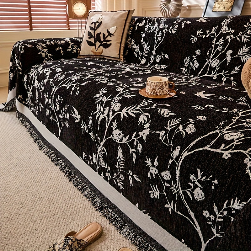 Chenille Tassel Sofa Throw Blanket for Couch – Thickened Non-Slip Machine Washable All-Season Sofa Cover for Living Room & Office, Multiple Sizes