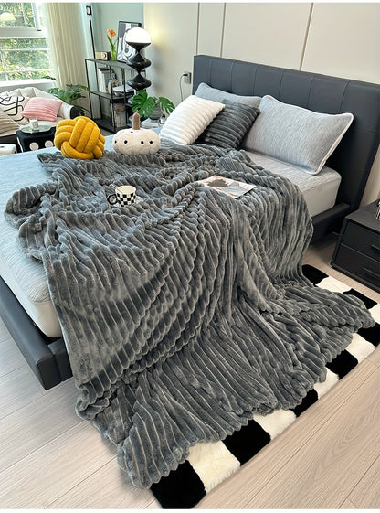 Faux Rabbit Fur Fleece Blanket Ultra-Soft 3D Double-Sided Throw – All-Season Plush Blanket for Bed, Couch & Travel, Multi-Color in 4 Sizes: White, Pink, Gray, Khaki, Purple & More