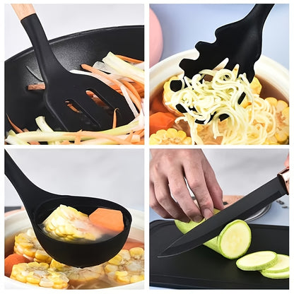 Silicone Cookware Set 19pcs Non-Stick with Bamboo Storage Containers & Knives – Heat-Resistant Pots Pans Utensils, Wooden Handle, Induction & Oven Safe, Kitchen Cooking Gift