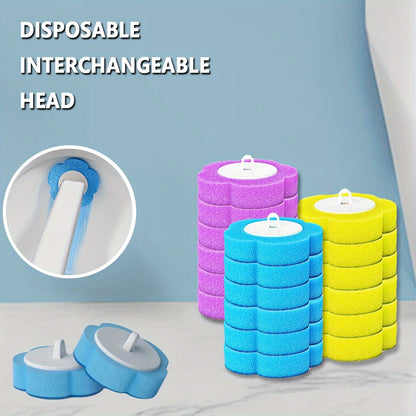 Disposable Toilet Brush Head Refills 54 Pack – Replacement Heads for Toilet Bowl Cleaning Brush, No Dead Corner Bathroom Scrubber, Hygienic Single-Use Pads, Optional Handle, Yellow Purple Blue