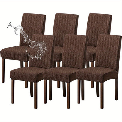 Chair Covers for Dining Room Set of 4 & 6 - Stretch Polar Fleece Jacquard Slipcovers with Elastic Band, Machine Washable Removable Seat Covers for Kitchen Dining Chairs, Multiple Colors