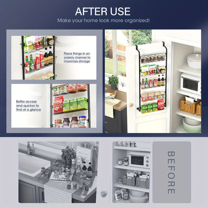 Over The Door Organizer, Heavy-Duty Metal Pantry Rack with 6 or 8 Shelves – Space-Saving Multi-Level Storage for Kitchen, Bathroom & Laundry Room, Spice Rack & Cabinet Door Hanging Shelf, Black or White