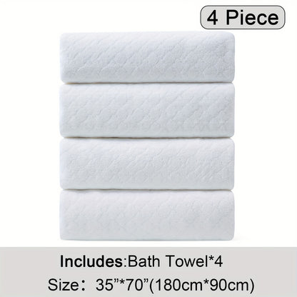 Diamond Weave Bath Towel Set 4 Piece Oversized Ultra Soft Quick-Dry Microfiber Towels Highly Absorbent Hotel Quality Bathroom Towels 10 Colors for Home Gym Spa – Luxury Bath Towel Set