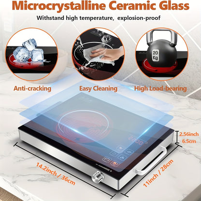 Portable Electric Ceramic Hot Plate 2200W with Dual Control - Infrared Countertop Burner with Adjustable Temperature, Touch & Rotation Knob, Induction Compatible Cooktop for Dorm, RV & Small Kitchen