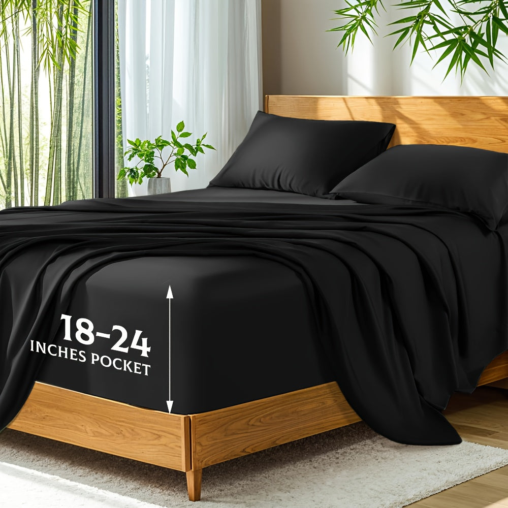 Bamboo Bed Sheets Cooling Twin Full Queen King Size for Hot Sleepers, Breathable Moisture Wicking Soft Bamboo Bedding Set Deep Pocket, Hotel Luxury Sheets 13 Colors Black White Gray Beige