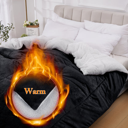 All Season Comforter Thick Soft Quilted Duvet Machine Washable Box Stitch Solid Color – Twin Full Queen King Breathable Warm Bedroom Comforter for Fall Winter Rouge Black Grey Blue Green