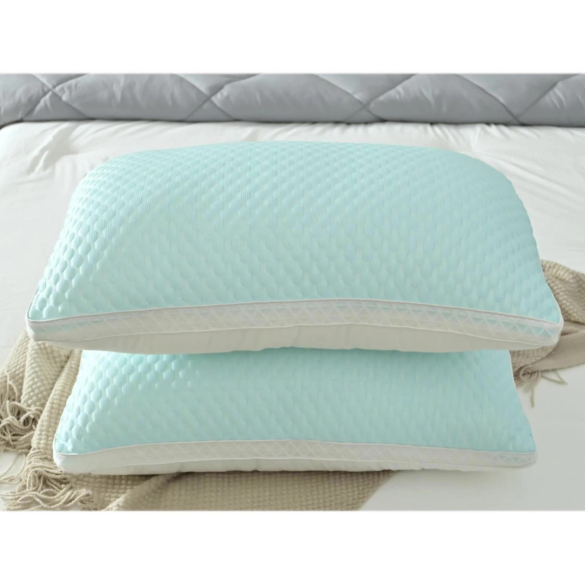 Neck Support Pillows Set of 2 - Cooling Bed Pillows for Sleeping, Adjustable Shredded Fill Pillow for Side, Back & Stomach Sleepers, Machine Washable Cervical Pillow for Bed, Sofa & Dorm, Blue Gray