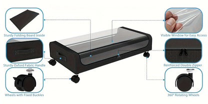 Under Bed Storage with Wheels 2-Pack XXL 70L Rolling Containers Organizer for Clothes Bedding Shoes Blankets - Transparent Lid Zippered 600D Oxford Bedroom Dorm