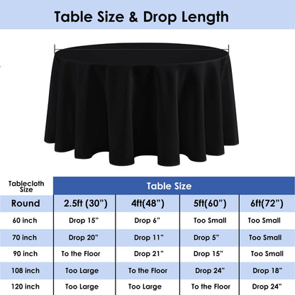 Round Tablecloth 10 Pack Wrinkle-Resistant Polyester Fabric Table Cover for Wedding Party Banquet Restaurant Home, Washable Reusable Round Table Cloth 60 70 90 108 120 Inch Multiple Colors
