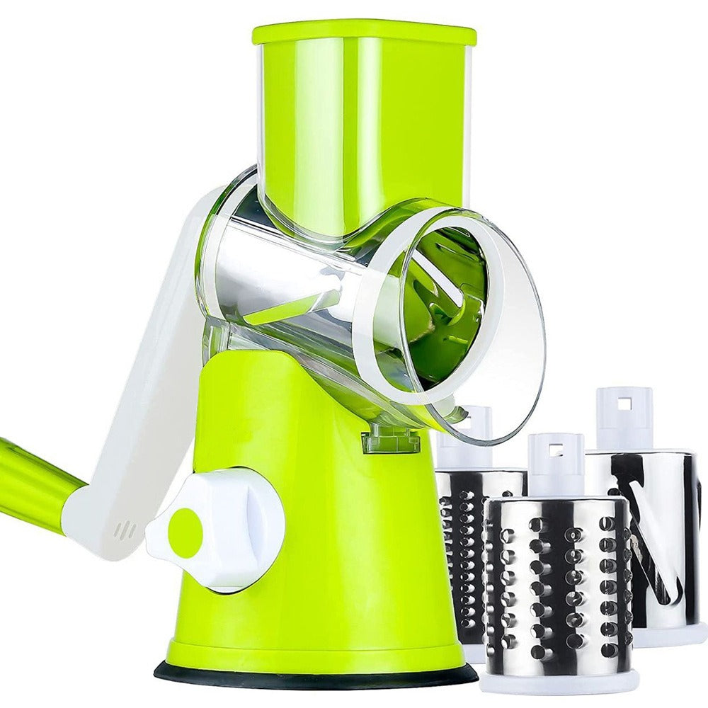 Suction Base Rotary Cheese Grater Hand Crank 3 Stainless Steel Blades BPA Free Touch-Free Shredder for Cheese Vegetables Nuts with Cleaning Brush Multi Color