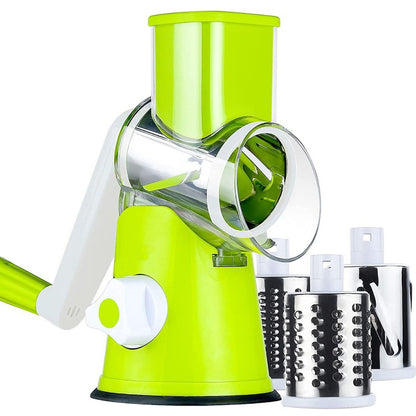 Suction Base Rotary Cheese Grater Hand Crank 3 Stainless Steel Blades BPA Free Touch-Free Shredder for Cheese Vegetables Nuts with Cleaning Brush Multi Color