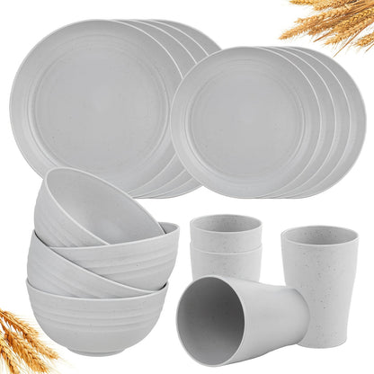 Wheat Straw Dinnerware Set Unbreakable Multicolor – 4 / 16 / 32 Piece Lightweight Dish Set with Dinner Plate, Dessert Plate, Bowl & Cup | Dishwasher Safe, Perfect for Camping, Everyday Use & Gifts | Home Viaco