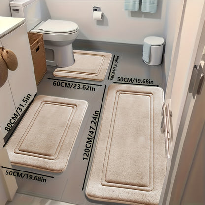 Bath Mat Set 3 Piece – Super Absorbent Non-Slip Shower Rugs, Thick Soft Sponge Bathroom Rugs for Bathtub, Shower & Floor, Heavy Traffic Safe, Modern Bathroom Decor