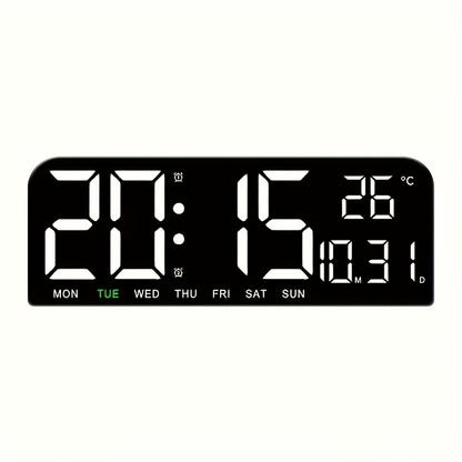 Large Screen LED Alarm Clock with Temperature Humidity Display – 15 Inch Luminous Digital Clock, Week Timer Remote Control, Auto-Dimming, for Bedroom Living Room Office Seniors