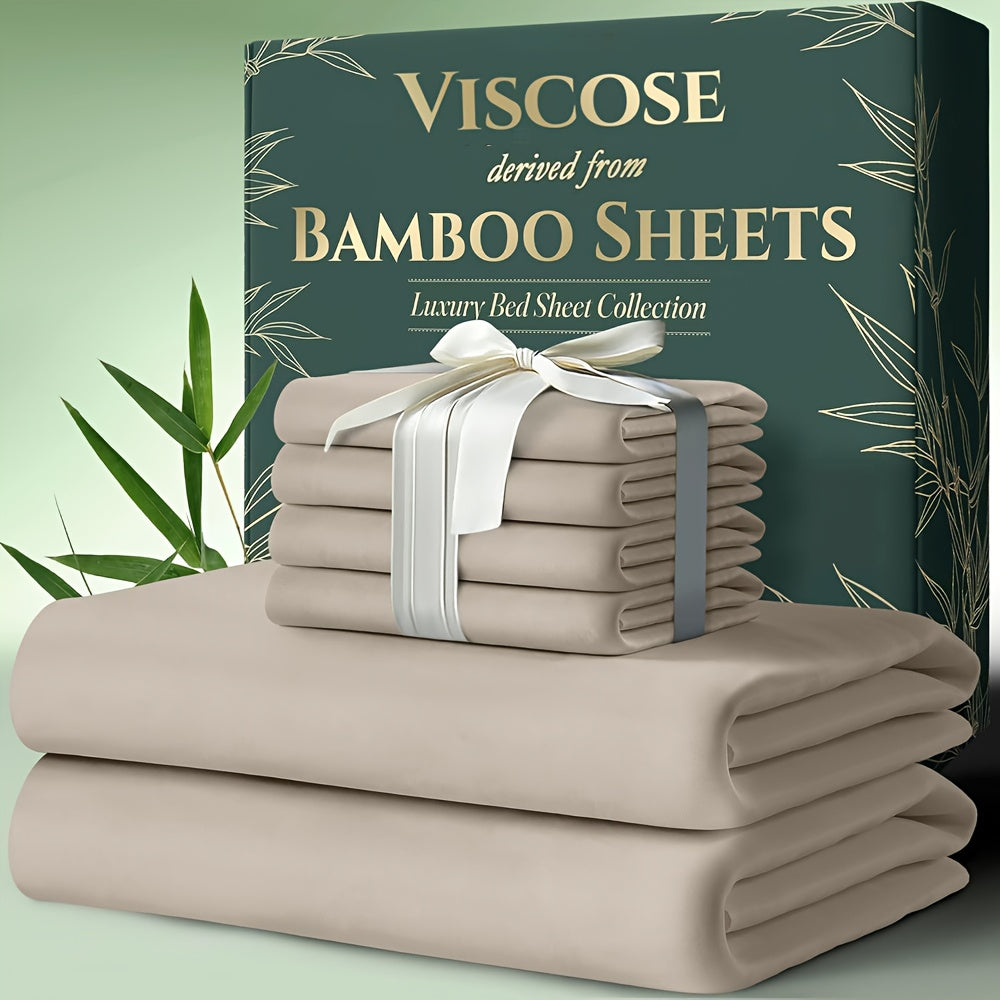 Cooling Bamboo Bed Sheets Set 6 Piece Ultra Soft Deep Pocket Double Stitching Breathable Summer Sheets for Hot Sleepers Twin Full Queen King 15 Colors White Black Gray Navy Lavender Green Pink