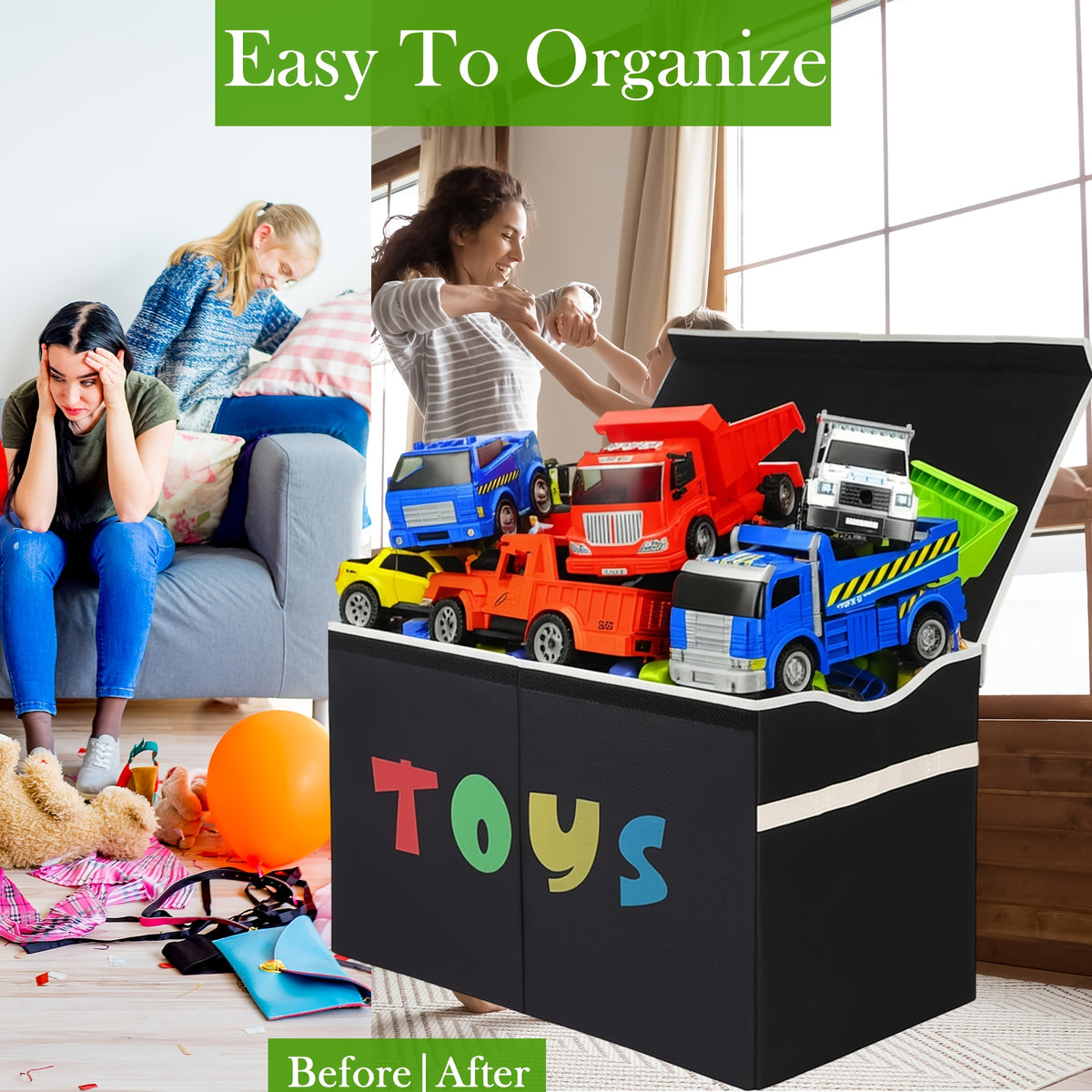 Extra Large Kids Storage Bin with Lid 31.7 Gallon, Collapsible Toy Chest Organizer for Boys & Girls, Toddler Storage Box for Living Room, Bedroom & Nursery Shelf – Black or Gray