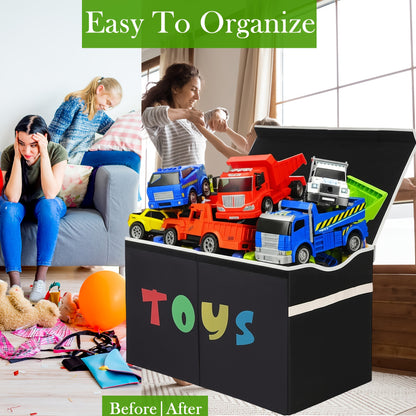 Extra Large Kids Storage Bin with Lid 31.7 Gallon, Collapsible Toy Chest Organizer for Boys & Girls, Toddler Storage Box for Living Room, Bedroom & Nursery Shelf – Black or Gray