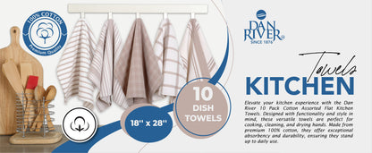 100% Cotton Kitchen Towels 10 Pack – Flat Weave Absorbent Dish Towels in Assorted Colors, Reusable Cloth Towels for Cooking, Cleaning & Drying Hands – Holiday & Everyday Kitchen Essential