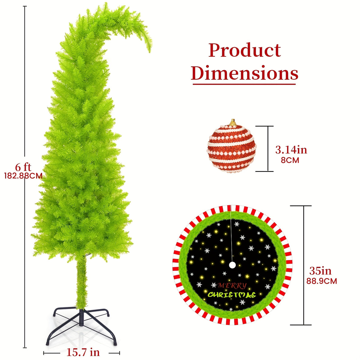 Artificial Christmas Tree 6 Foot with String Lights, Tree Skirt, Christmas Balls & Stand - Bendable Full Xmas Tree Set for Home, Shop Window & Party Decorations, Unique Holiday Decor Indoor Display