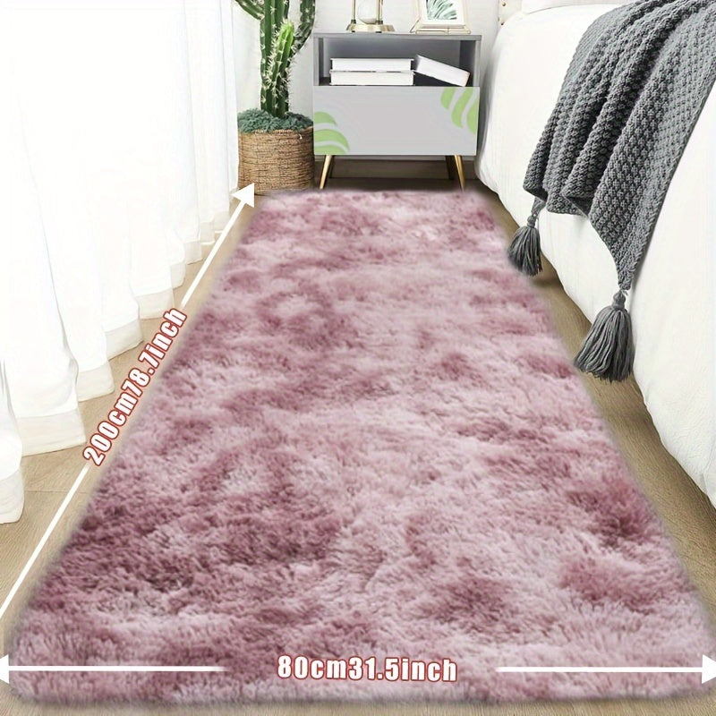 Tie-Dye Plush Runner Rug 31.5x78.7 Inch Soft Fluffy Non-Slip Absorbent Floor Mat for Living Room Bedroom Hallway Home Decor – Light Grey Dark Gray Pink Black