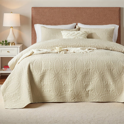 Coin Pattern Quilt Set 2/3 Piece – Lightweight Microfiber Bedspread Soft All-Season Coverlet with Pillow Cases, Twin Full Queen King, Modern Style Bedroom Comforter Set Multiple Colors & Random Color