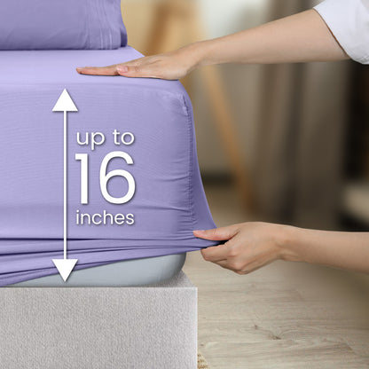 1800 Series Bed Sheets Set 4 Pieces – Brushed Microfiber Deep Pocket Sheet Set with Pillowcases, Cooling & Breathable Bedding for All Seasons, Fade Resistant, Fits Mattresses Up to 16 Inches