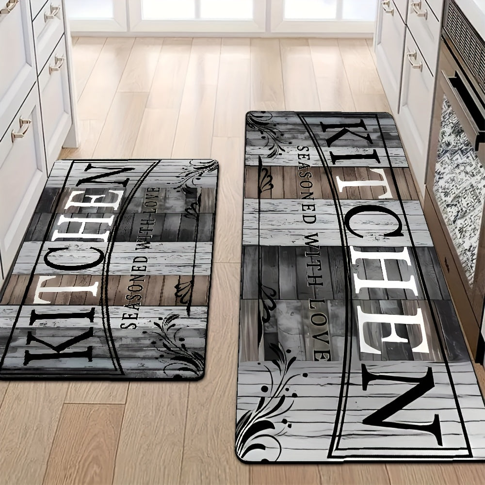 Diatom Mud Kitchen Mat Set of 2 Gray Wood Grain – Anti-Slip Absorbent Machine Washable Runner Rug for Kitchen Bathroom Laundry Room Hallway Entryway Non-Slip Home Decor Floor Carpet
