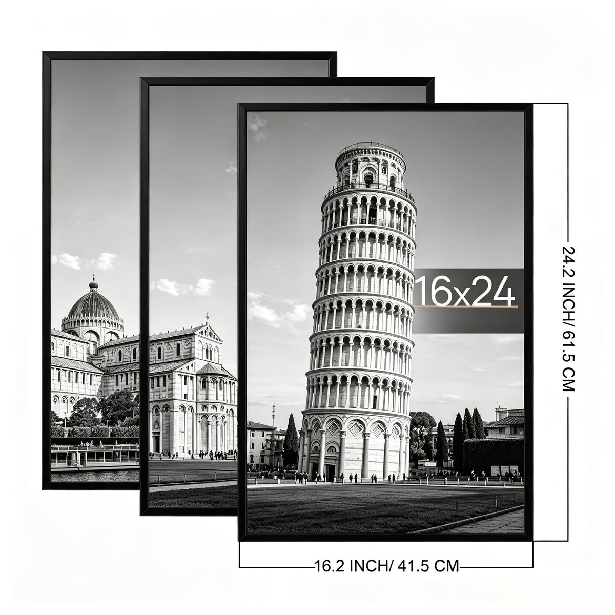 3 Pack 16x24 Picture Frame Black Scratch-Proof Poster Frames, Slide-In Strip Assembly, Horizontal Vertical Wall Mount for Photo Gallery Home Office Art Display