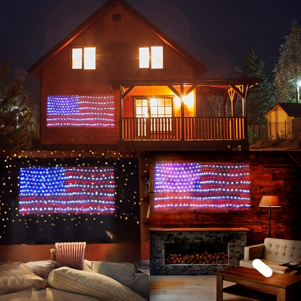 American Flag LED Net Light 420 LED String Lights 4th of July Decorations Independence Day Memorial Day Patriotic Outdoor Yard Garden Plug In 6.6x3.3FT