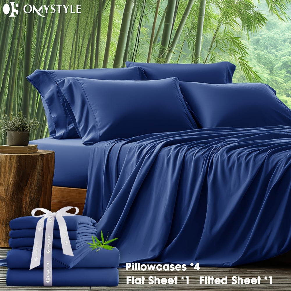 6-Piece Bamboo Blend Bed Sheet Set Ultra Soft Breathable Deep Pocket Fitted Sheet Flat Sheet 4 Pillowcases for Hot Sleepers Twin Full Queen King