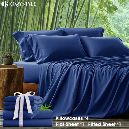 6-Piece Bamboo Blend Bed Sheet Set Ultra Soft Breathable Deep Pocket Fitted Sheet Flat Sheet 4 Pillowcases for Hot Sleepers Twin Full Queen King