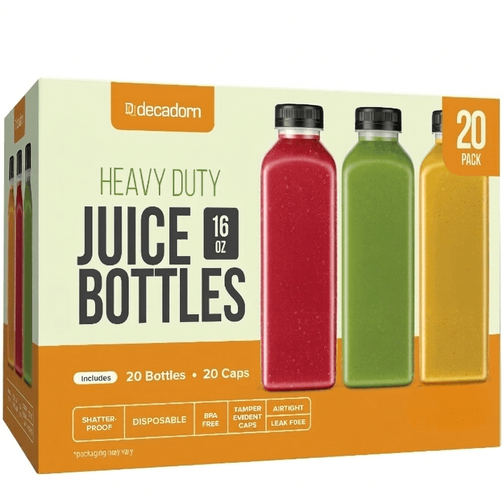 Juice Bottles with Caps 16oz BPA-Free Leak-Proof Tamper Evident - Shatterproof Clear Plastic Juice Containers for Fridge, Smoothie Bottles, Cold Press Juice, Meal Prep - 3, 20 & 40 Pack Options