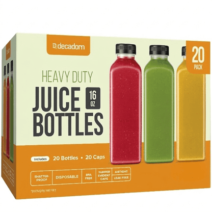 Juice Bottles with Caps 16oz BPA-Free Leak-Proof Tamper Evident - Shatterproof Clear Plastic Juice Containers for Fridge, Smoothie Bottles, Cold Press Juice, Meal Prep - 3, 20 & 40 Pack Options