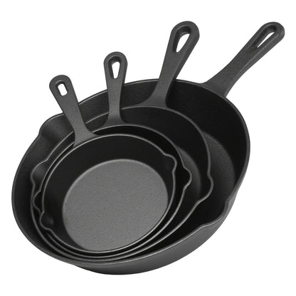Cast Iron Skillet Set Pre-Seasoned 4 or 5 Piece Professional Grade Non-Stick Cookware for Frying Sauteing Baking Indoor Outdoor Oven Grill Safe Black