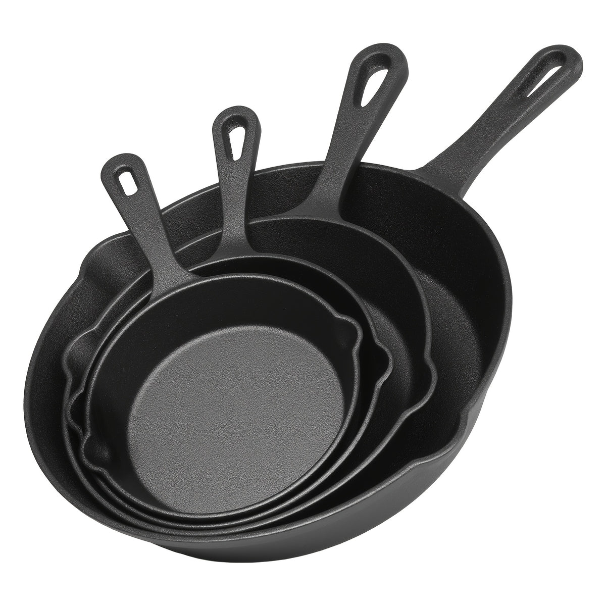 Cast Iron Skillet Set Pre-Seasoned 4 or 5 Piece Professional Grade Non-Stick Cookware for Frying Sauteing Baking Indoor Outdoor Oven Grill Safe Black