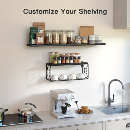 Floating Shelves Over Toilet 3 Piece Set | Wall Mounted Bathroom Storage Shelf with Toilet Paper Holder, Farmhouse Wood & Metal Organizer, Black & Brown
