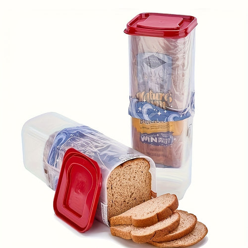 Bread Storage Container with Lid Transparent Flip Top Leak-Proof Reusable Plastic Sealing Box for Bread Toast Fruits Vegetables Rectangle Kitchen Food Storage Red Black
