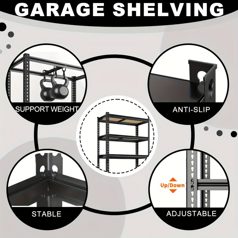 Heavy Duty Metal Shelving Unit 5-Tier Garage Storage Rack 60"/72" Height, 2000 lbs Capacity, Adjustable Steel Shelf for Garage, Basement, Pantry & Utility Room – Black Powder-Coated, 1 or 2 Pack