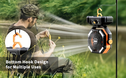 Portable Camping Fan 20000mAh Battery Powered – Dual Motor 8-Speed with Remote Control 4 LED Lanterns & Hook for Tent Bedroom Travel Power Outage & Construction Site