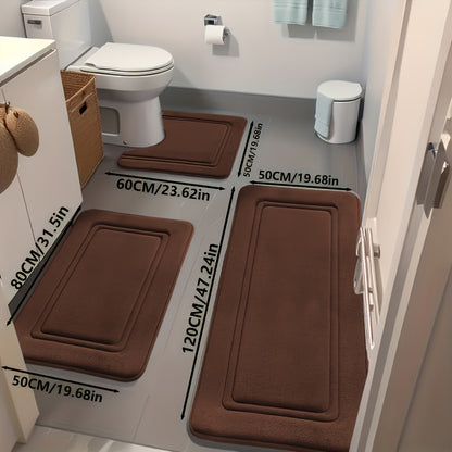 Bath Mat Set 3 Piece – Super Absorbent Non-Slip Shower Rugs, Thick Soft Sponge Bathroom Rugs for Bathtub, Shower & Floor, Heavy Traffic Safe, Modern Bathroom Decor