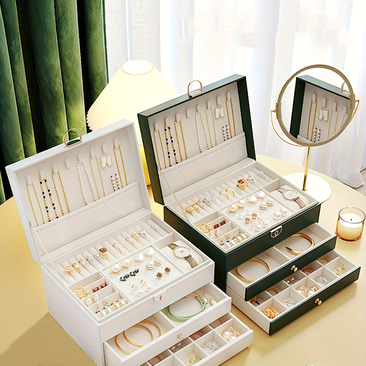 Jewelry Box Large Capacity Organizer for Necklaces Earrings Bracelets Rings Studs – Premium Jewelry Storage Box with Multiple Compartments Gift for Women Mom Pink White Black Green