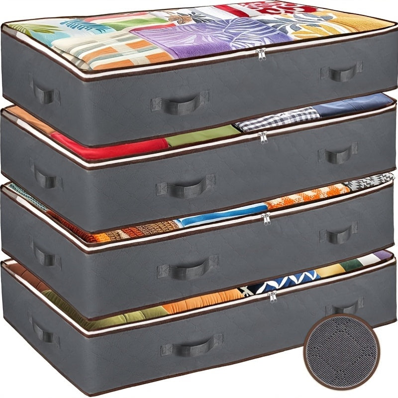 Foldable Storage Bags 4-Pack 23.78 Gallon with Flip-Top Lids & Handles - Large Collapsible Organizer Bins for Clothes, Blankets, Bedding & Under Bed Storage, Heavy-Duty Non-Woven Fabric Containers