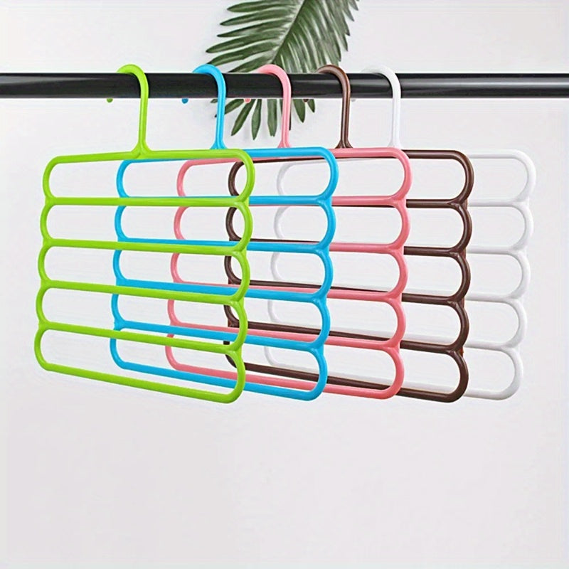 Pants Hangers 5 Pack 5-Layer Non-Slip Space Saving Closet Organizer Hanger Rack for Clothes Pants Jeans Scarves Ties Wardrobe Laundry Room 4 Colors
