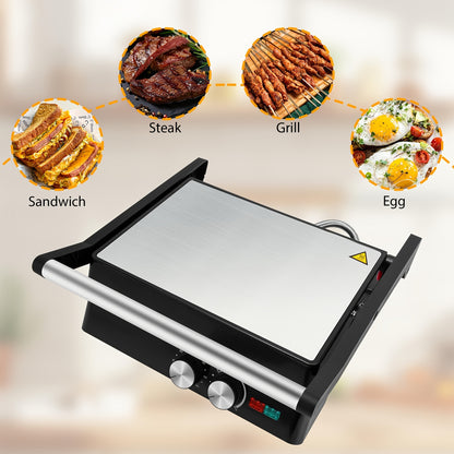 3-in-1 Electric Indoor Grill Panini Press Sandwich Maker with Non-Stick Cooking Plates, Opens 180 Degree Flat Grill, Floating Hinge Fits All Foods, Temperature Control & Grease Tray, Compact Kitchen Appliance