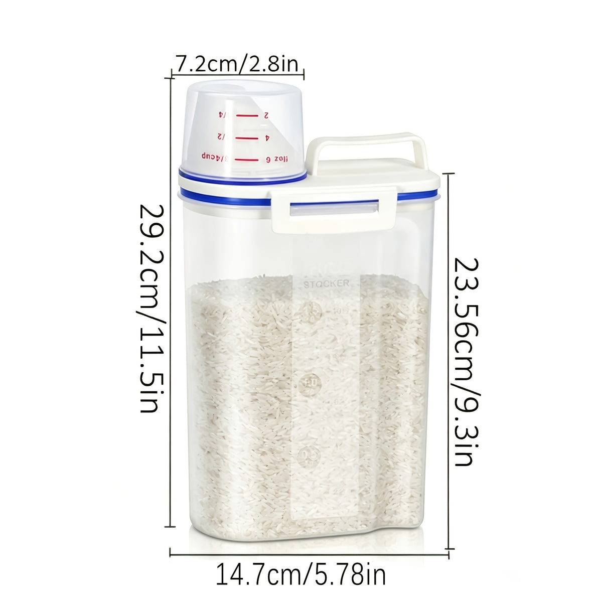 Food Storage Canisters 4 Pack Large Capacity Transparent PP Plastic with Measuring Cups and Scale Markings, Flip Top Lid Airtight Kitchen Pantry Containers for Rice Flour Grains Dog Food Organization