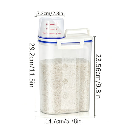 Food Storage Canisters 4 Pack Large Capacity Transparent PP Plastic with Measuring Cups and Scale Markings, Flip Top Lid Airtight Kitchen Pantry Containers for Rice Flour Grains Dog Food Organization