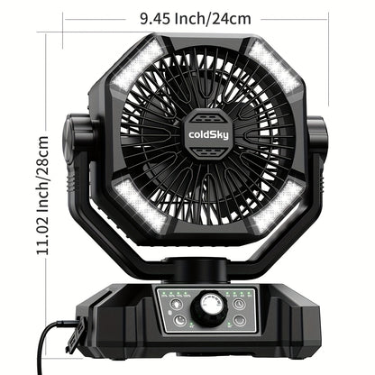Portable Camping Fan 20000mAh Battery Powered – Dual Motor 8-Speed with Remote Control 4 LED Lanterns & Hook for Tent Bedroom Travel Power Outage & Construction Site
