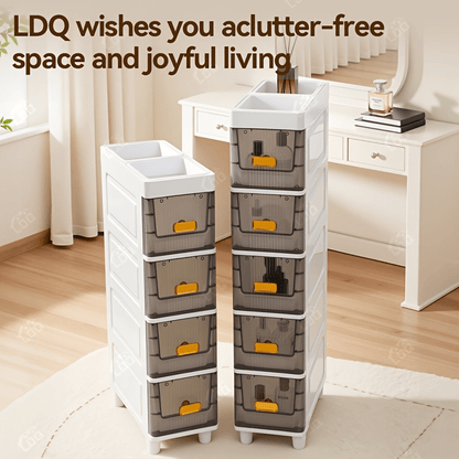 Slim Storage Cabinet with Drawers 3 4 5 6 Tier, Waterproof PP Plastic Drawer Organizer Unit for Bathroom Kitchen Bedroom, Narrow Rolling Storage Cart with Wheels for Small Spaces
