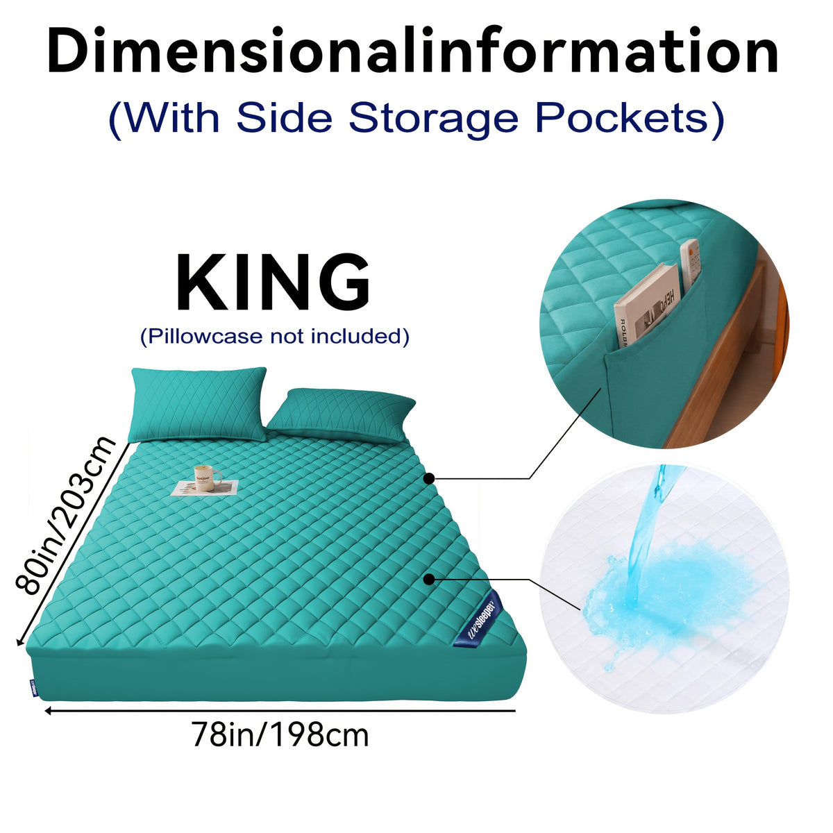 Waterproof Mattress Protector with Side Storage Pocket, Diamond Quilted Deep Pocket Mattress Cover – Breathable Cooling Mattress Pad, Soft Noiseless Bed Protector for Twin Full Queen King, Multiple Colors